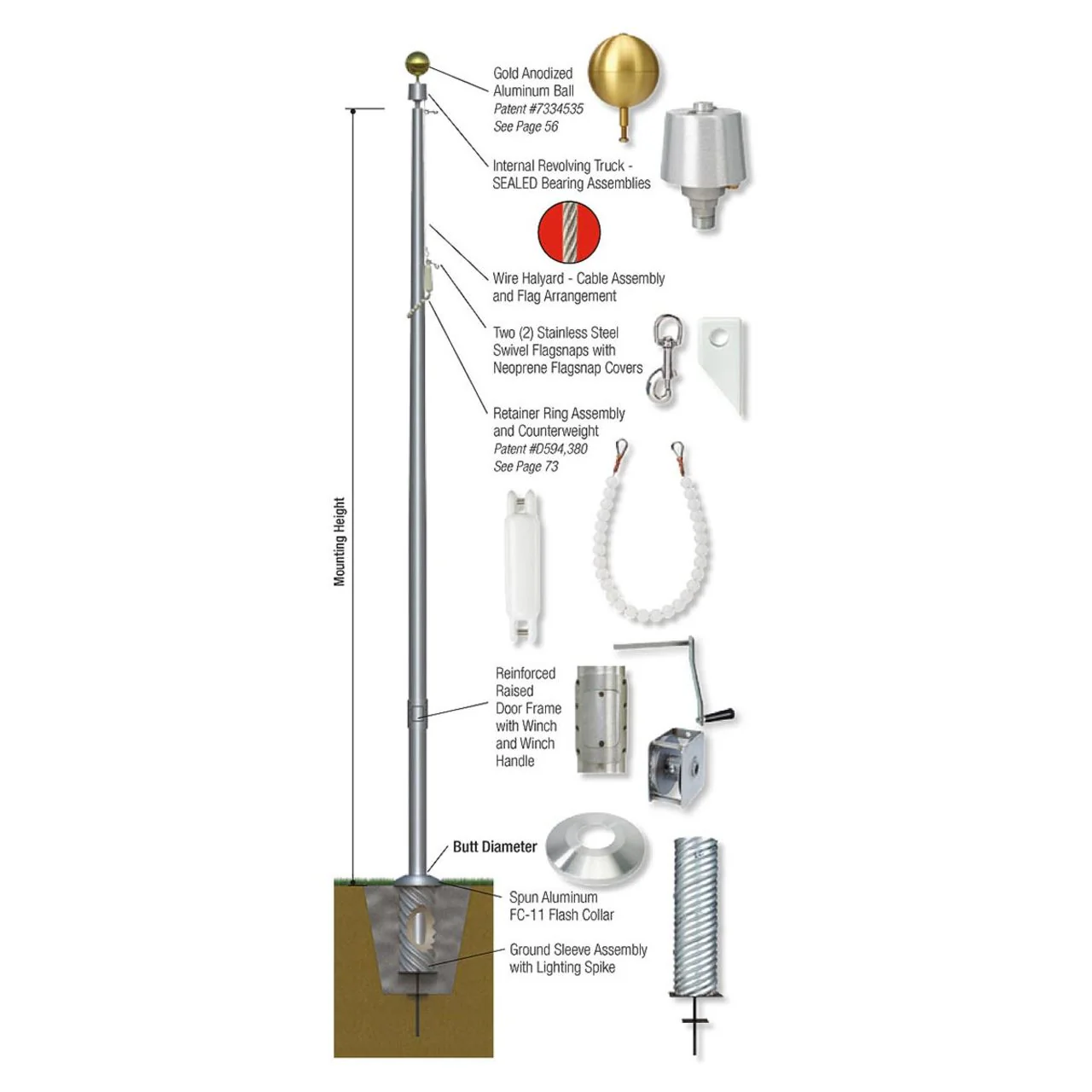 Sovereignty Series 30ft Commercial Flagpole - .188in Wall Thickness - 5in Butt Diameter - Image 4