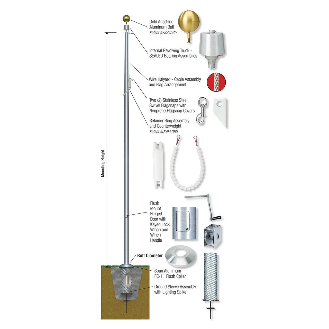 Titan Series 35ft Commercial Flagpole - .188in Wall Thickness - 7in Butt Diameter - Image 2