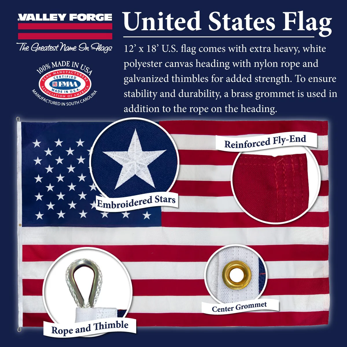 Valley Forge Perma-Nyl 12ft x 18ft Nylon American Flag - Image 5