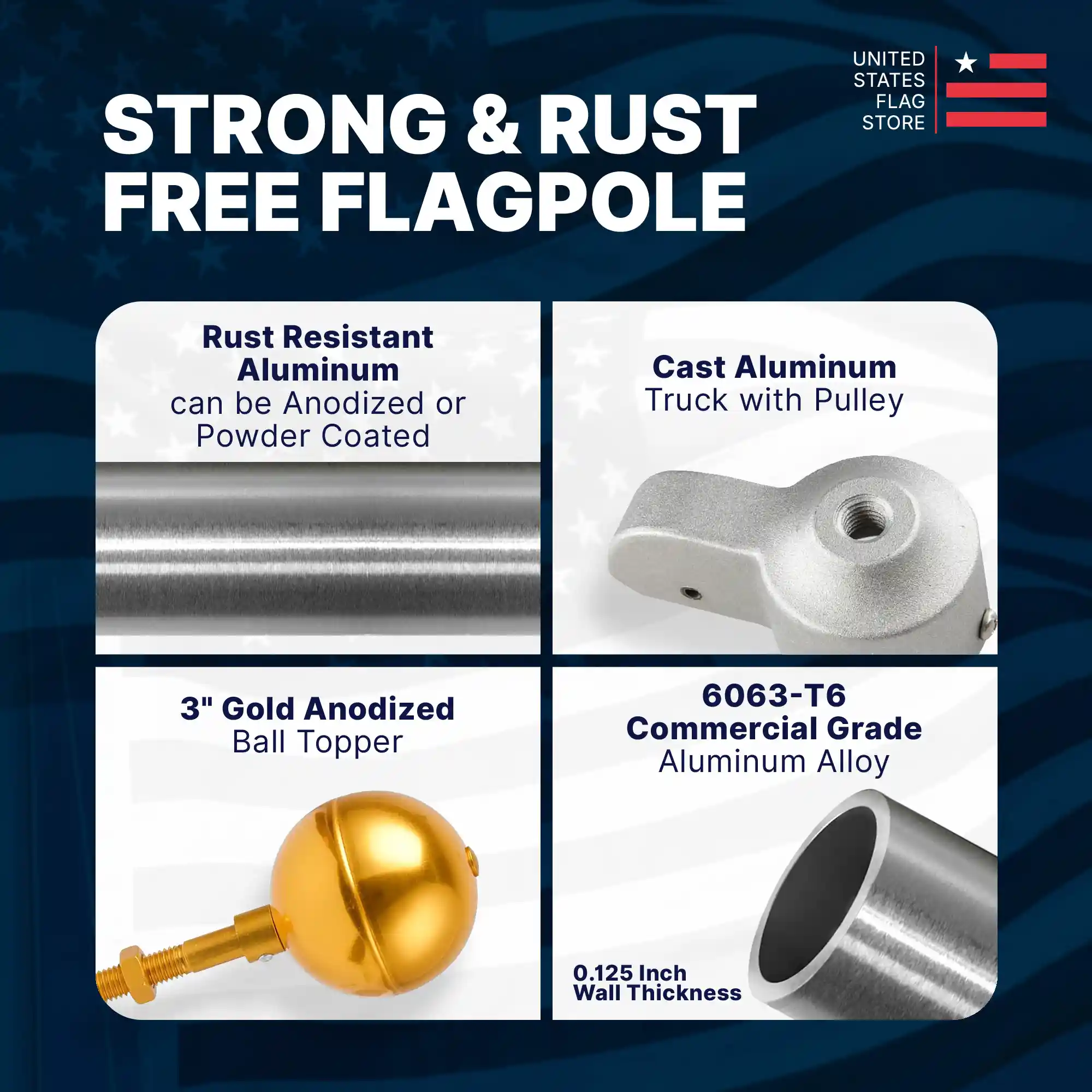 Super Tough 20ft Aluminum Sectional Heavy Duty Residential Flagpole - Satin Finish - Image 3