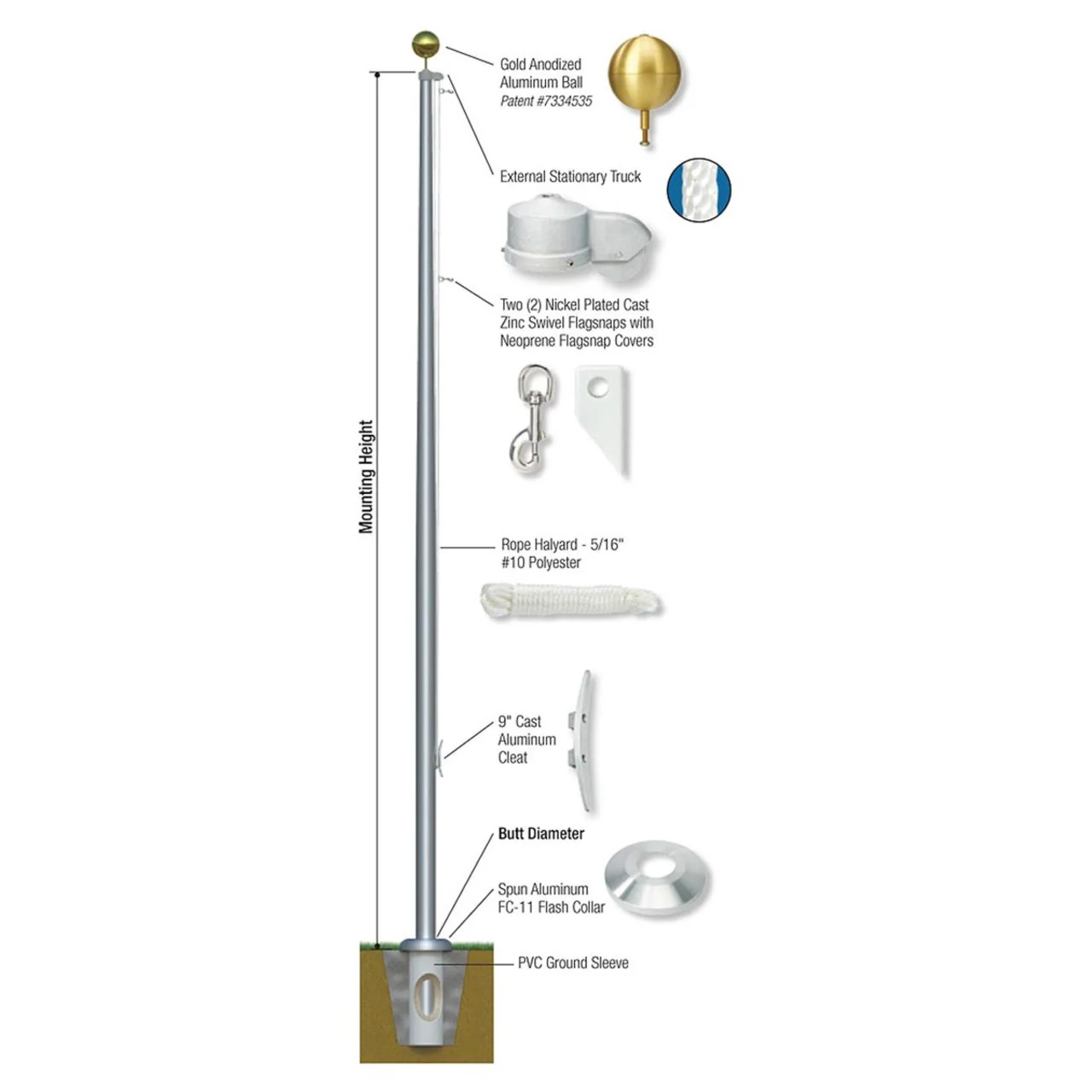 Estate Series 20ft Commercial Flagpole - .188in Wall Thickness - 5in Butt Diameter - Image 3