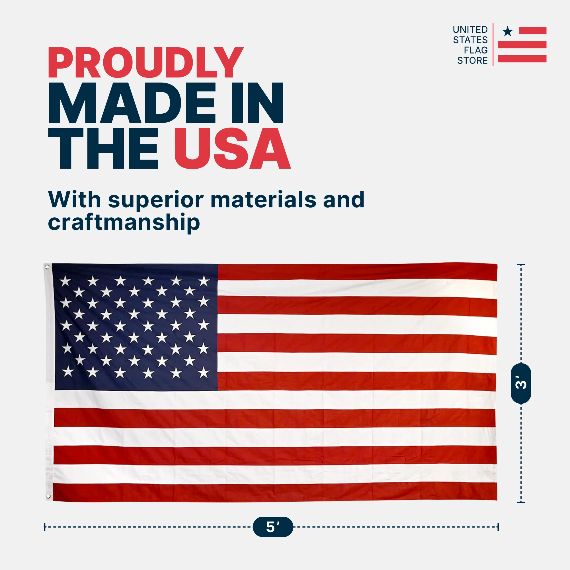 US Flag Printed Polyester 3ft x 5ft with Grommets - Image 3